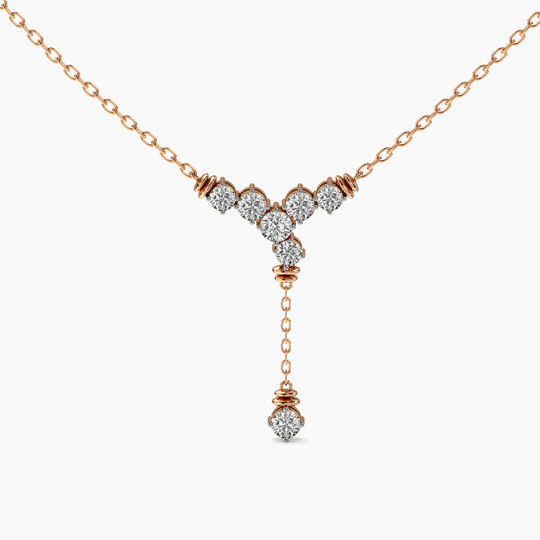 Cascading Floral Diamond Necklace (With chain) - Standard View in Rose Gold - Diamond Pendant by Moena