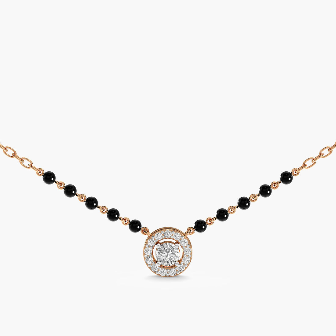 Circle Halo Mangalsutra - Front View in Rose Gold - Diamond Pendant by Moena