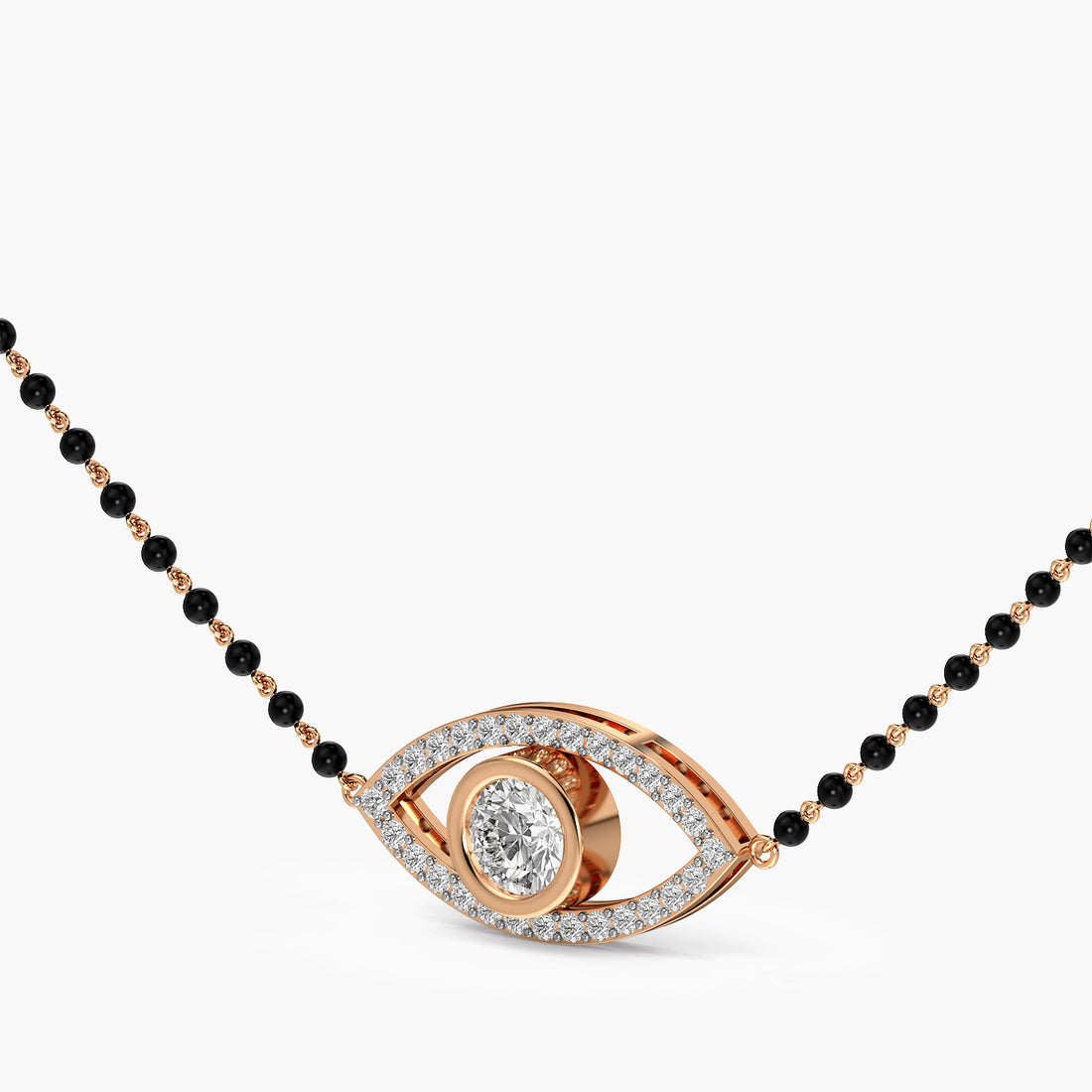 Evil Eye Mangalsutra - 3D View in Rose Gold - Diamond Pendant by Moena