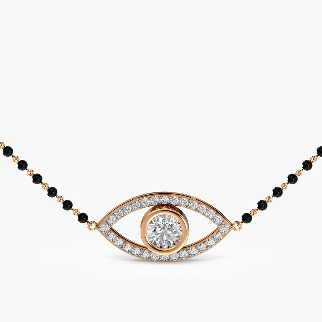 Evil Eye Mangalsutra - Front View in Rose Gold - Diamond Pendant by Moena