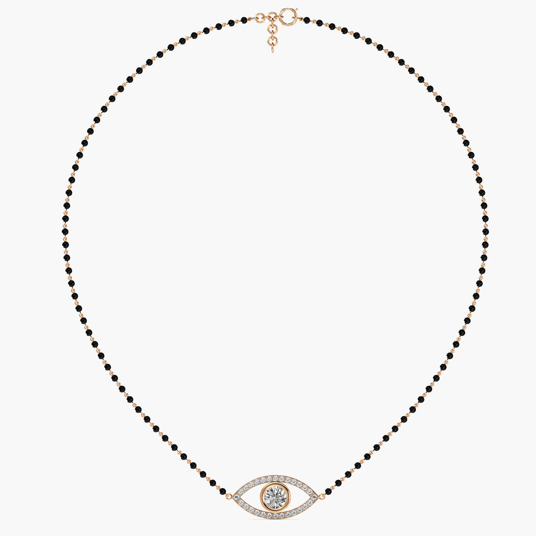 Evil Eye Mangalsutra - Full View in Rose Gold - Diamond Pendant by Moena