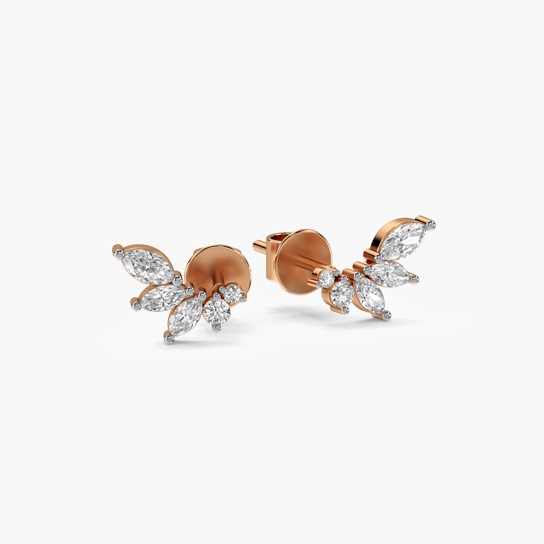 Leaf Whisper Studs - 3D View in Rose Gold - Diamond Stud by Moena
