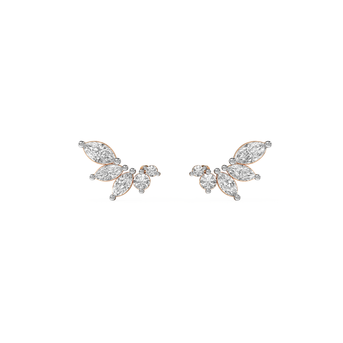 Leaf Whisper Studs - Front View in Rose Gold - Diamond Stud by Moena
