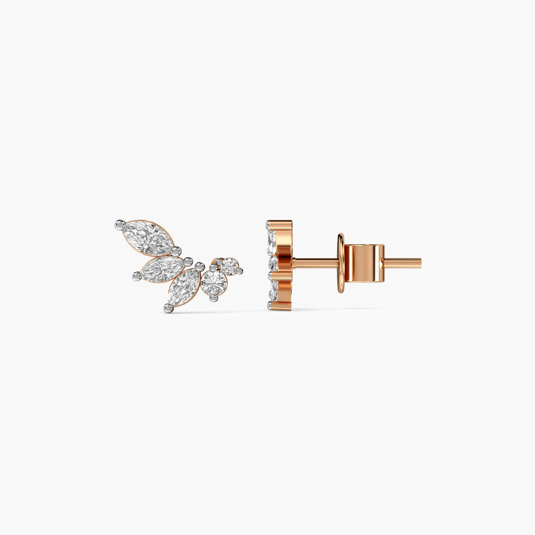 Leaf Whisper Studs - Side View in Rose Gold - Diamond Stud by Moena