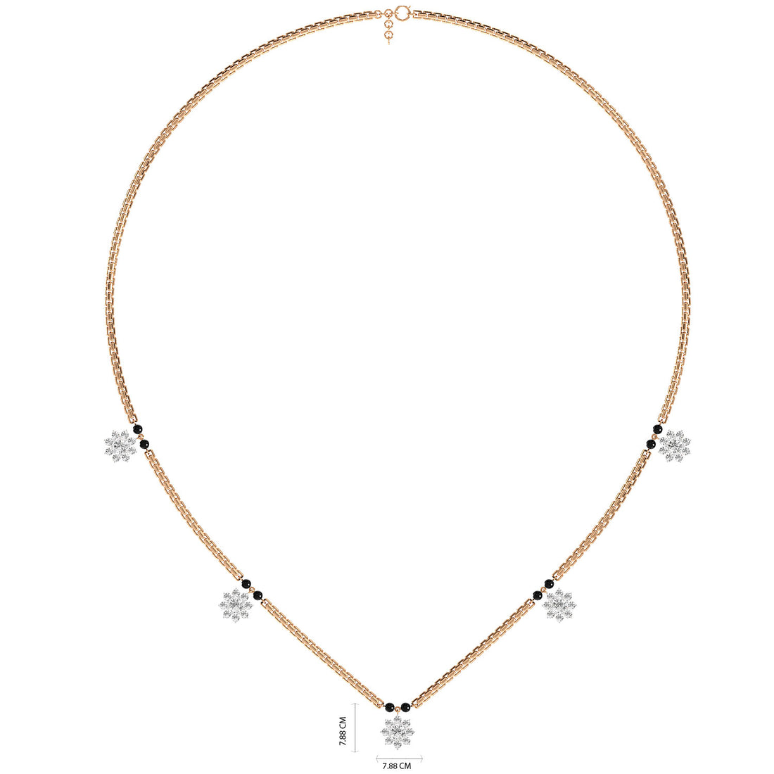 Bold Link Floral Mangalsutra - Full View in Rose Gold - Diamond Pendant by Moena