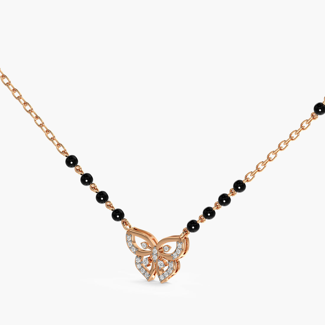 Butterfly Charm Mangalsutra - 3D View in Rose Gold - Diamond Pendant by Moena