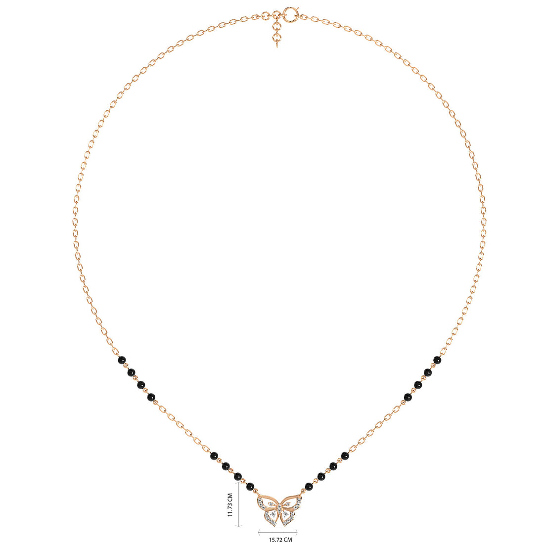 Butterfly Charm Mangalsutra - Full View in Rose Gold - Diamond Pendant by Moena