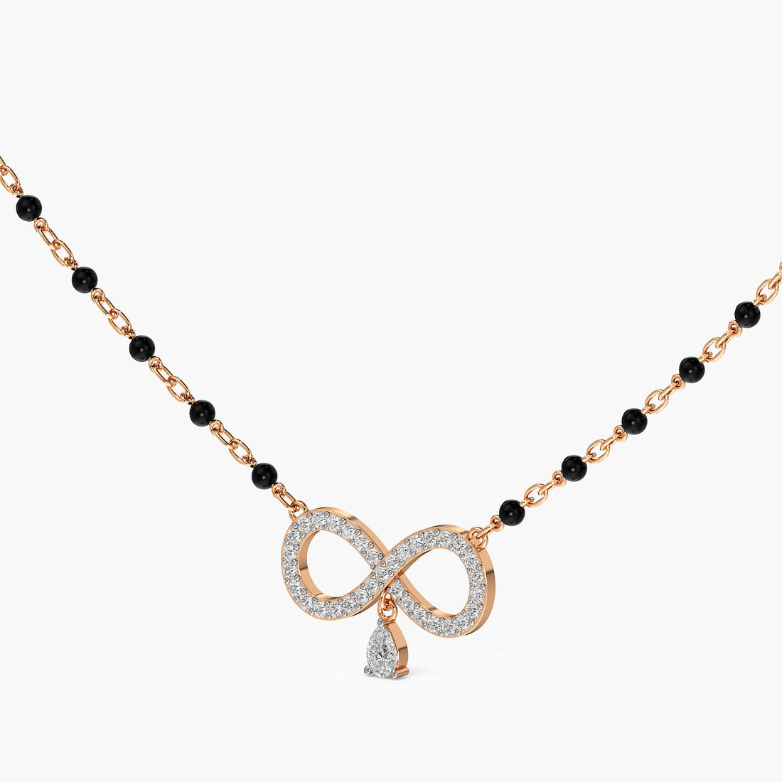 Infinity Drop Mangalsutra - 3D View in Rose Gold - Diamond Pendant by Moena