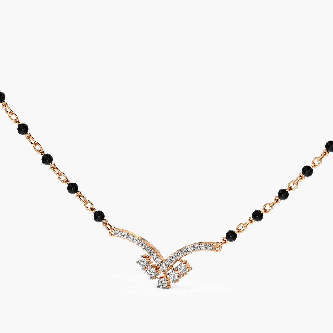 V-Curve Mangalsutra - 3D View in Rose Gold - Diamond Pendant by Moena