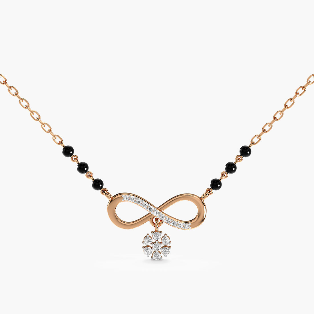 Infinity Bloom Mangalsutra - Front View in Rose Gold - Diamond Pendant by Moena