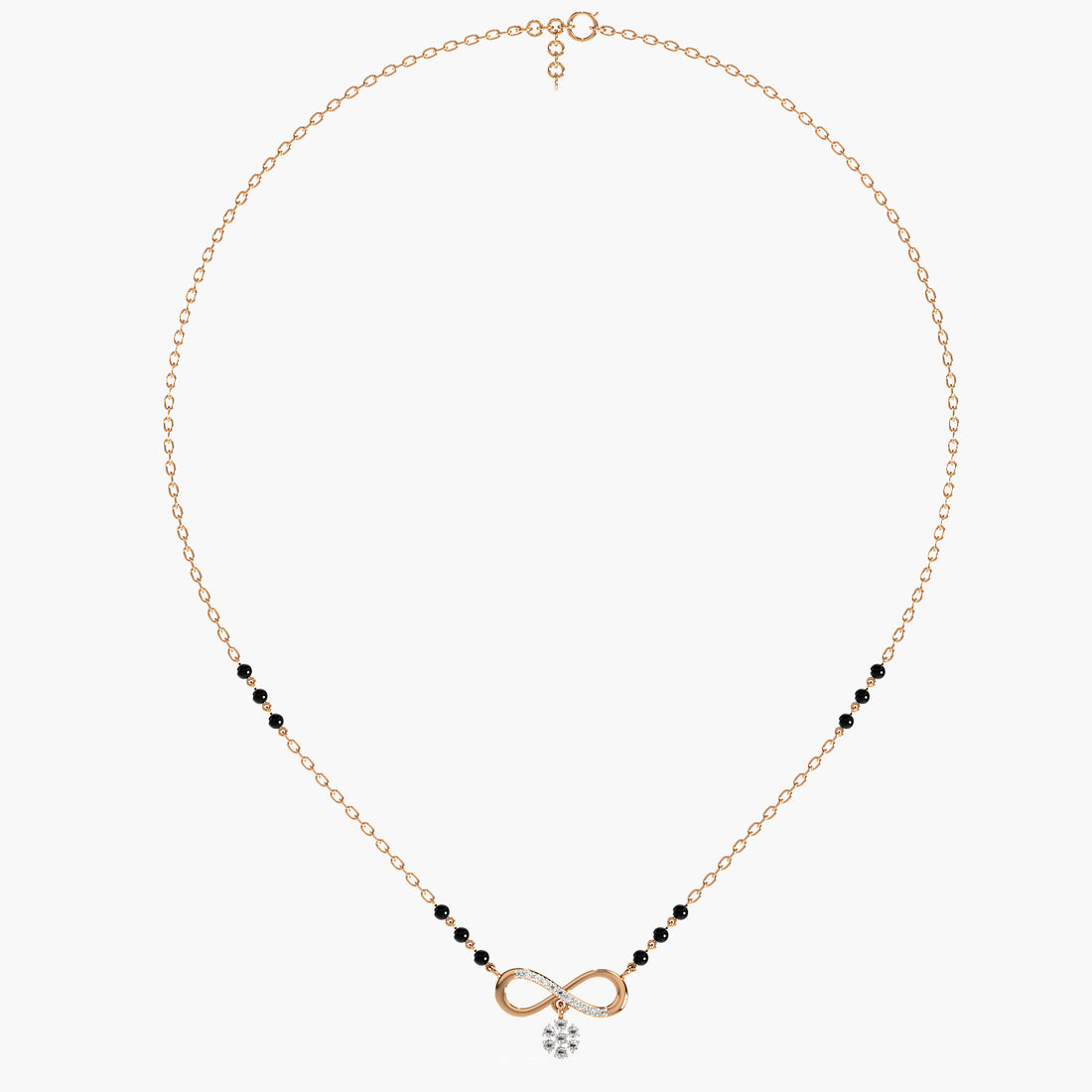 Infinity Bloom Mangalsutra - Full View in Rose Gold - Diamond Pendant by Moena