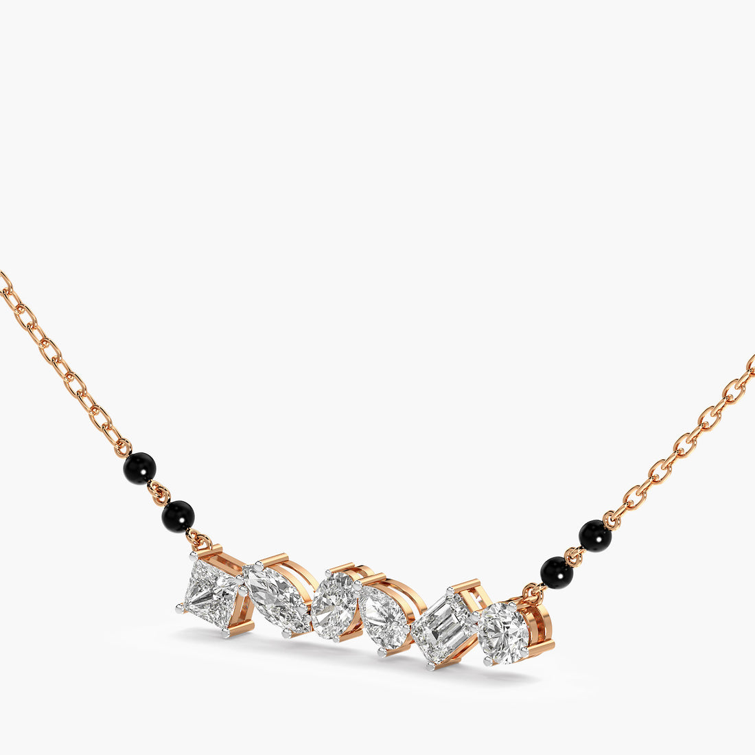 Multi-Shape Diamond Mangalsutra - 3D View in Rose Gold - Diamond Pendant by Moena