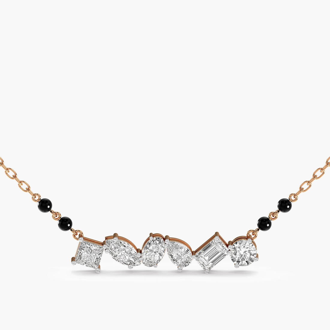 Multi-Shape Diamond Mangalsutra - Front View in Rose Gold - Diamond Pendant by Moena
