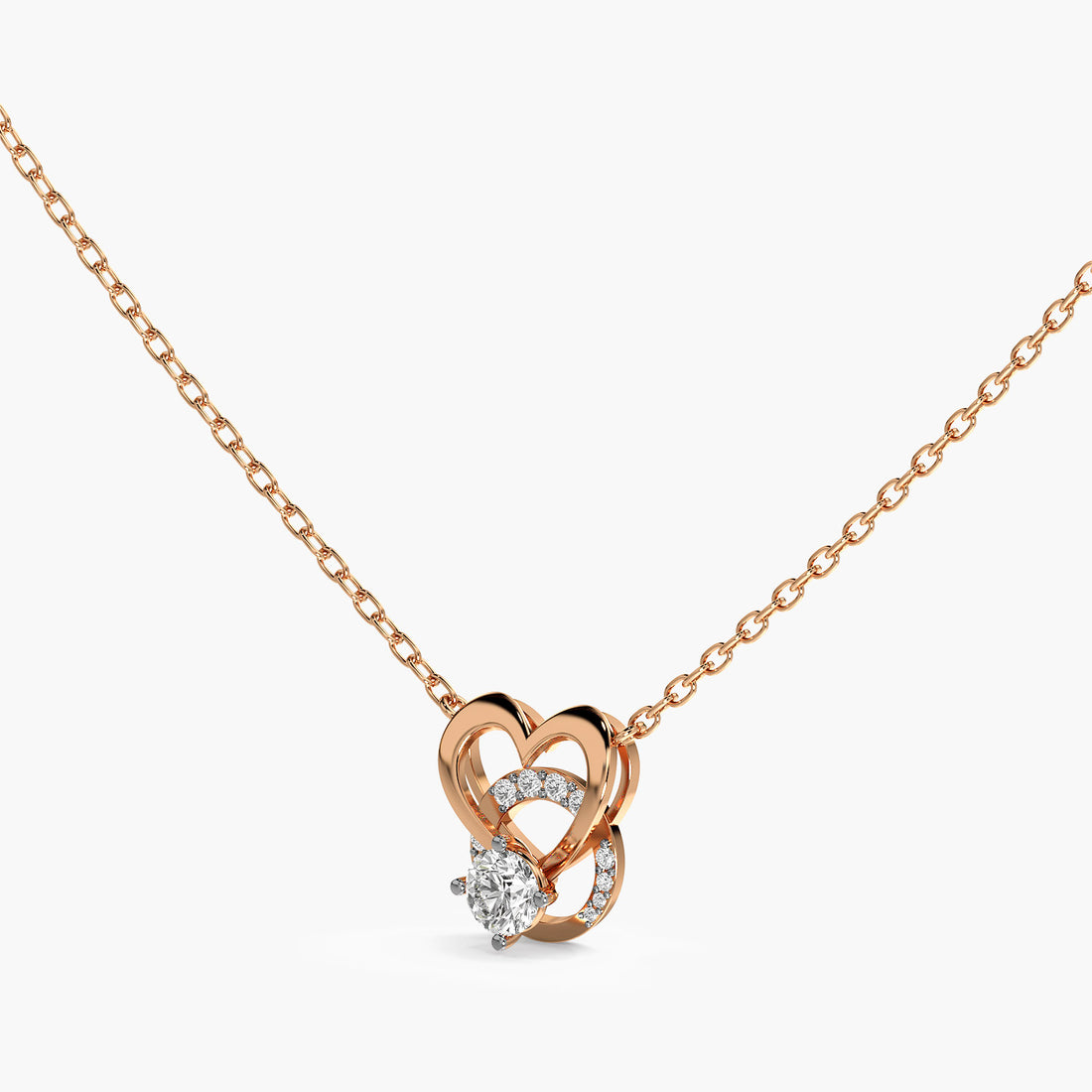 Twin Heart Diamond Mangalsutra - 3D View in Rose Gold - Heart Diamond Pendant by Moena