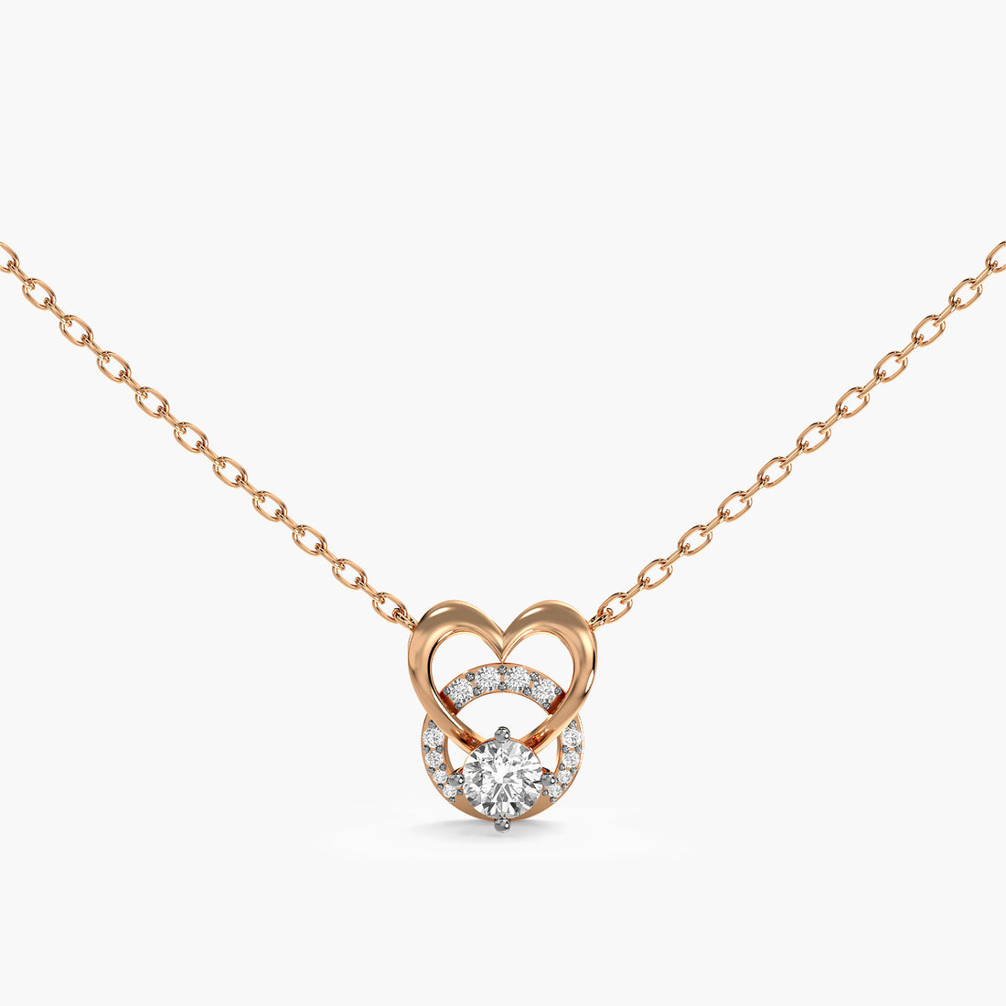 Twin Heart Diamond Mangalsutra - Front View in Rose Gold - Heart Diamond Pendant by Moena