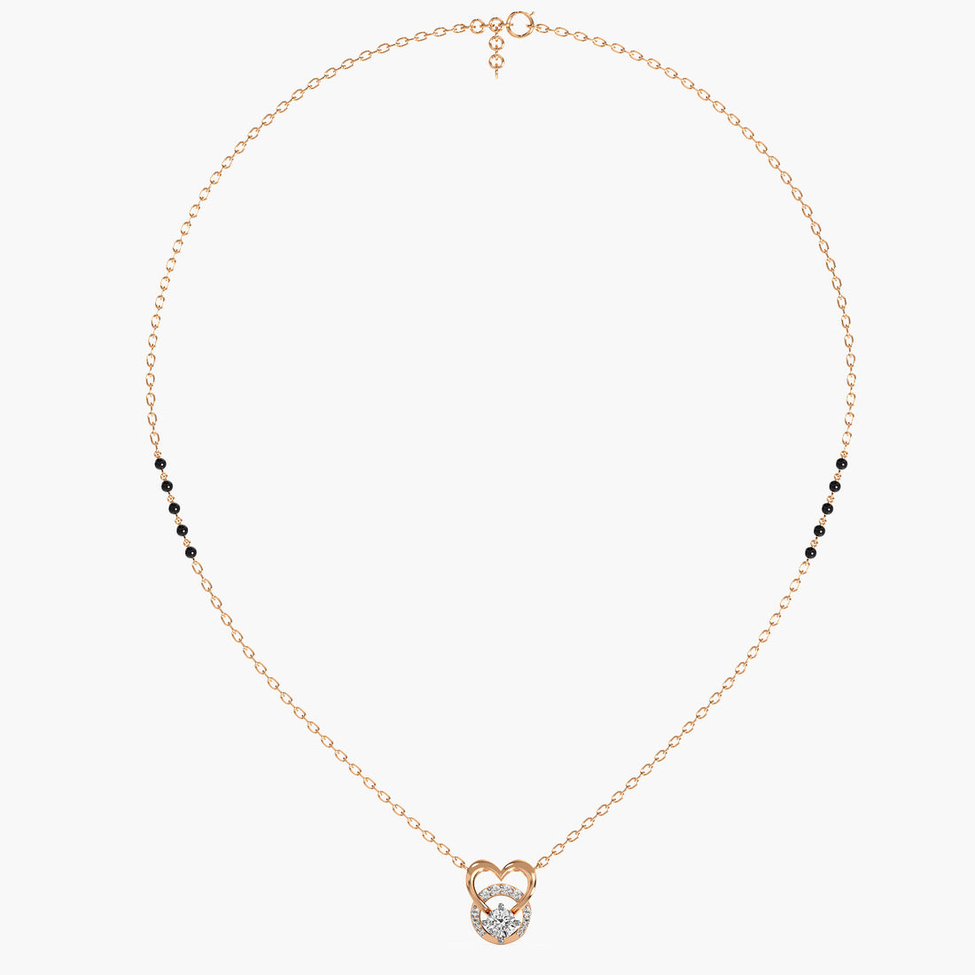 Twin Heart Diamond Mangalsutra - Full View in Rose Gold - Heart Diamond Pendant by Moena