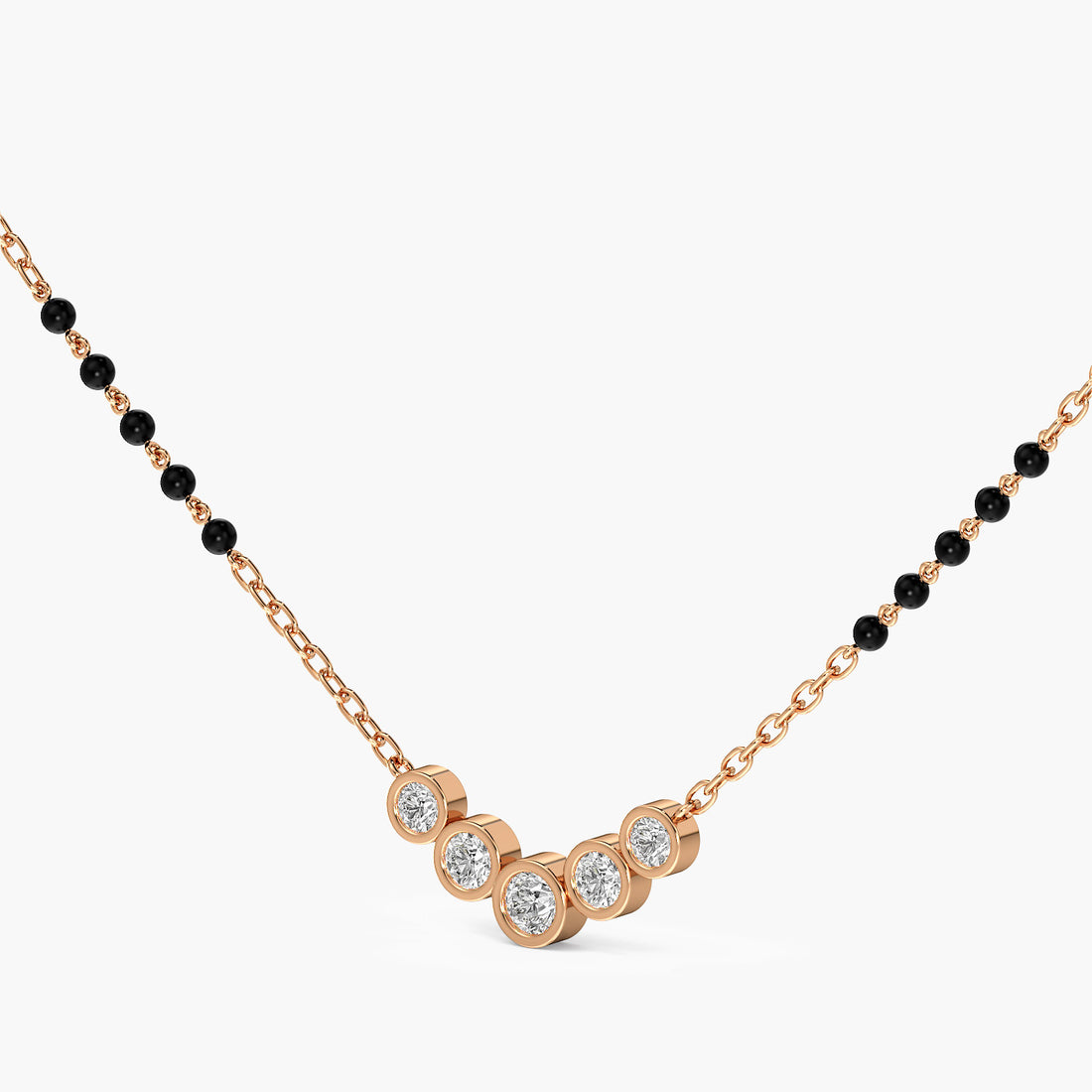 Five Bezel Diamond Mangalsutra - 3D View in Rose Gold - Diamond Pendant by Moena