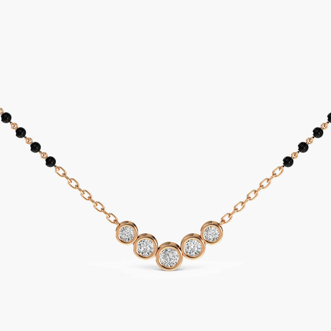 Five Bezel Diamond Mangalsutra - Front View in Rose Gold - Diamond Pendant by Moena