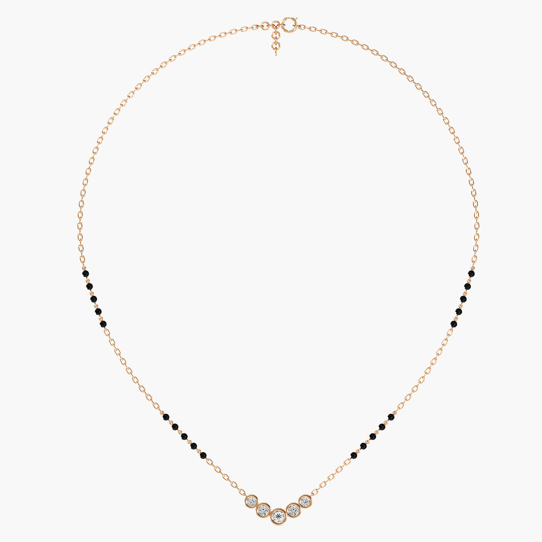 Five Bezel Diamond Mangalsutra - Full View in Rose Gold - Diamond Pendant by Moena