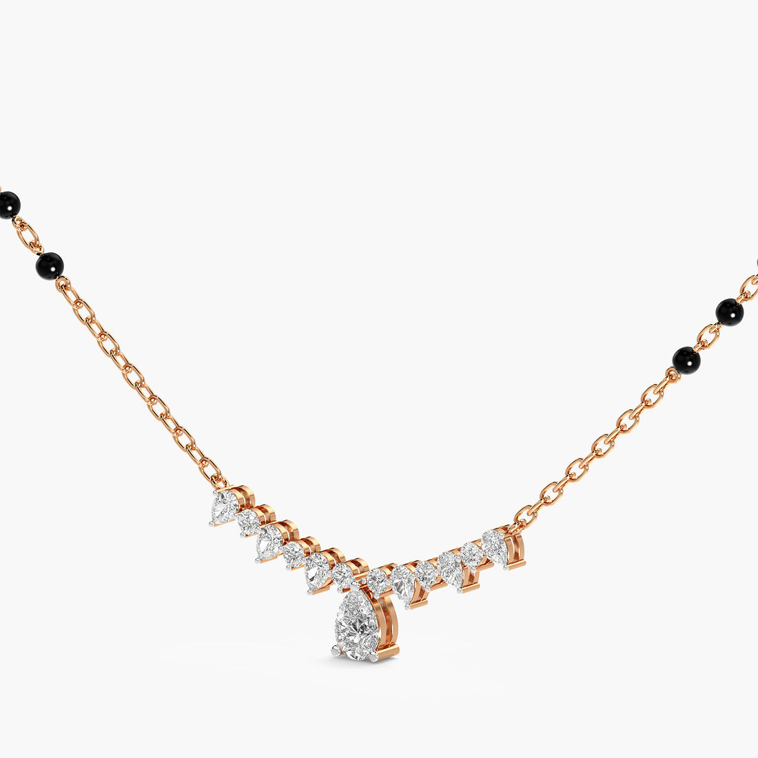 Pear Cascade Mangalsutra - 3D View in Rose Gold - Pear Diamond Pendant by Moena