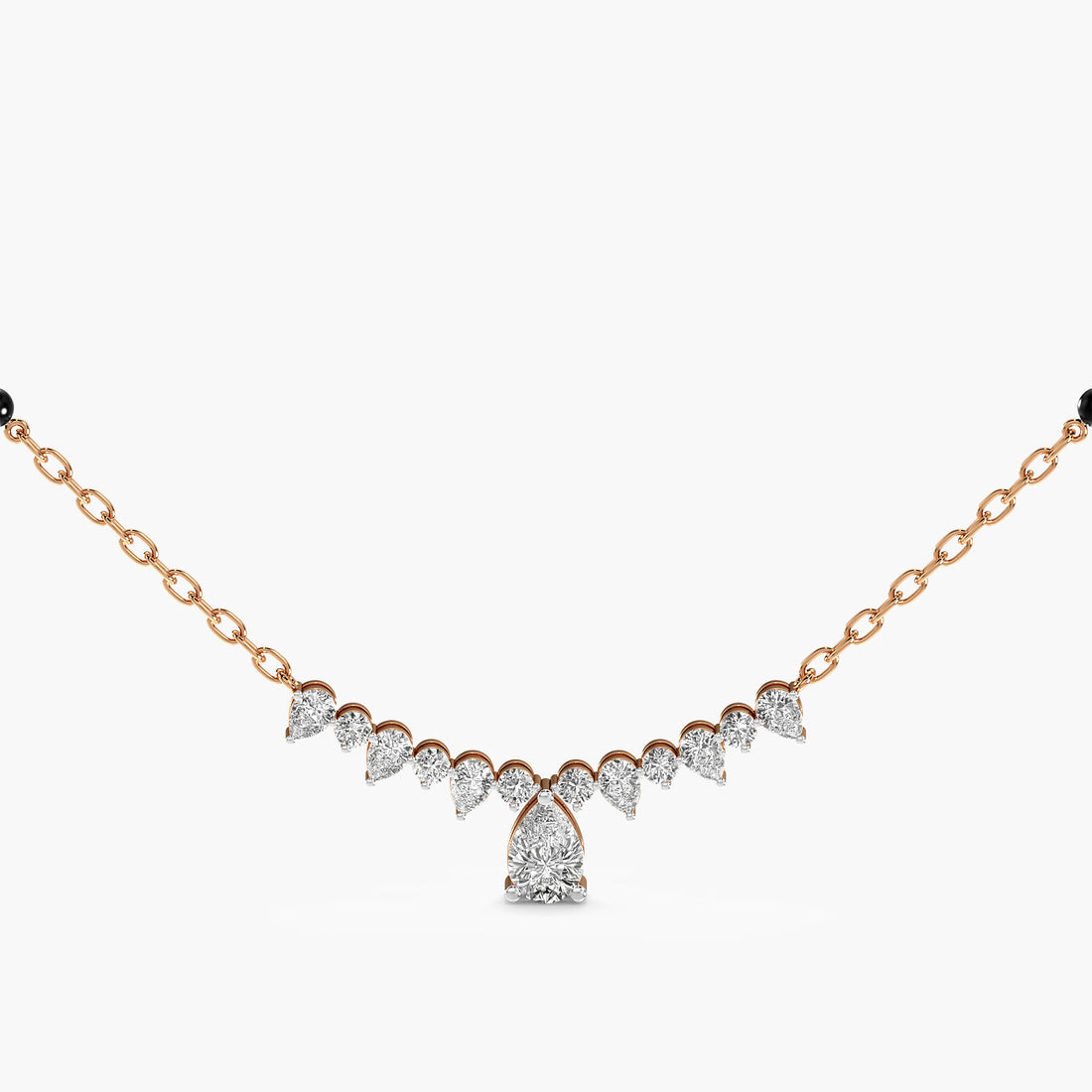 Pear Cascade Mangalsutra - Front View in Rose Gold - Pear Diamond Pendant by Moena