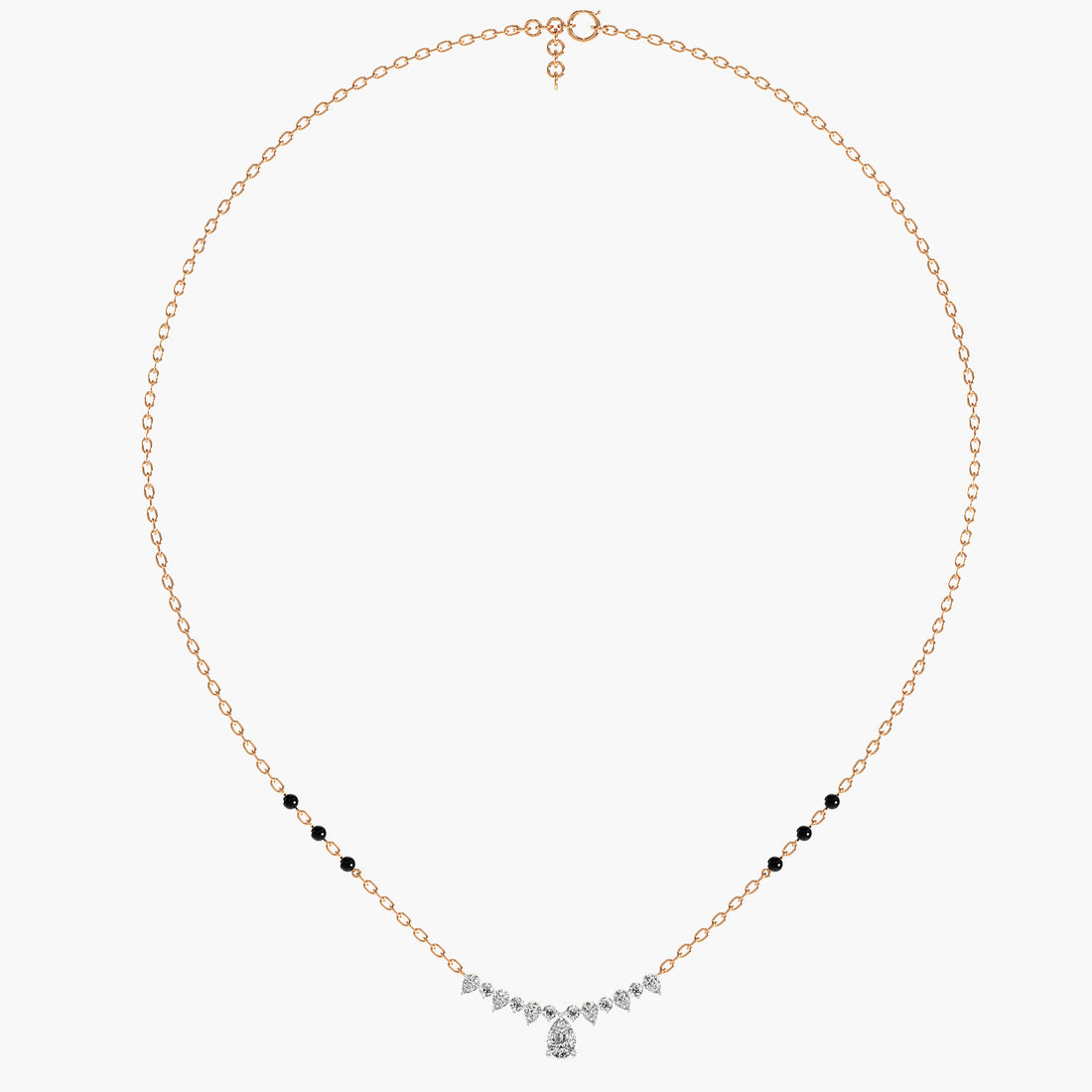 Pear Cascade Mangalsutra - Full View in Rose Gold - Pear Diamond Pendant by Moena
