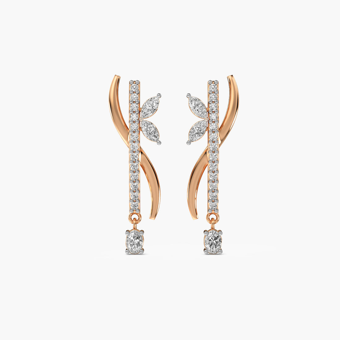 Petal Grace Danglers - Front View in Rose Gold - Diamond Jewellery by Moena
