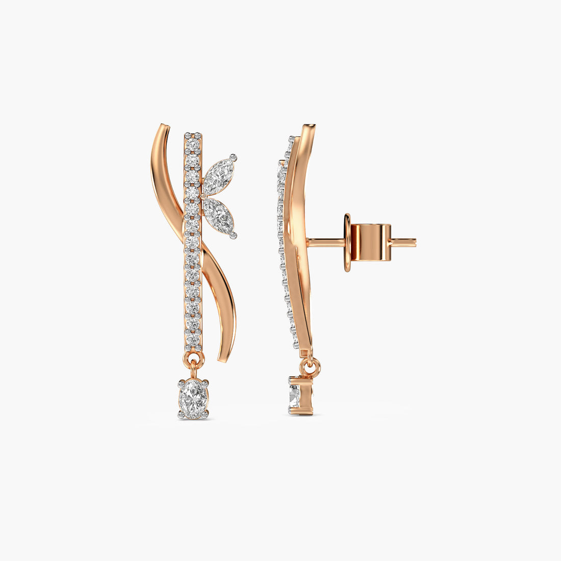 Petal Grace Danglers - Side View in Rose Gold - Diamond Jewellery by Moena