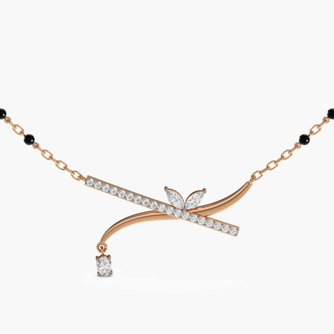 Contemporary Leafline Mangalsutra - Front View in Rose Gold - Diamond Pendant by Moena