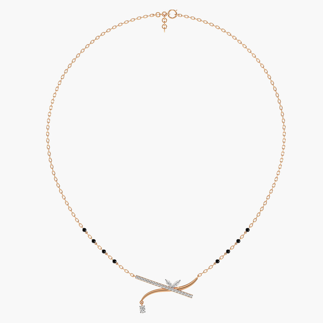 Contemporary Leafline Mangalsutra - Full View in Rose Gold - Diamond Pendant by Moena
