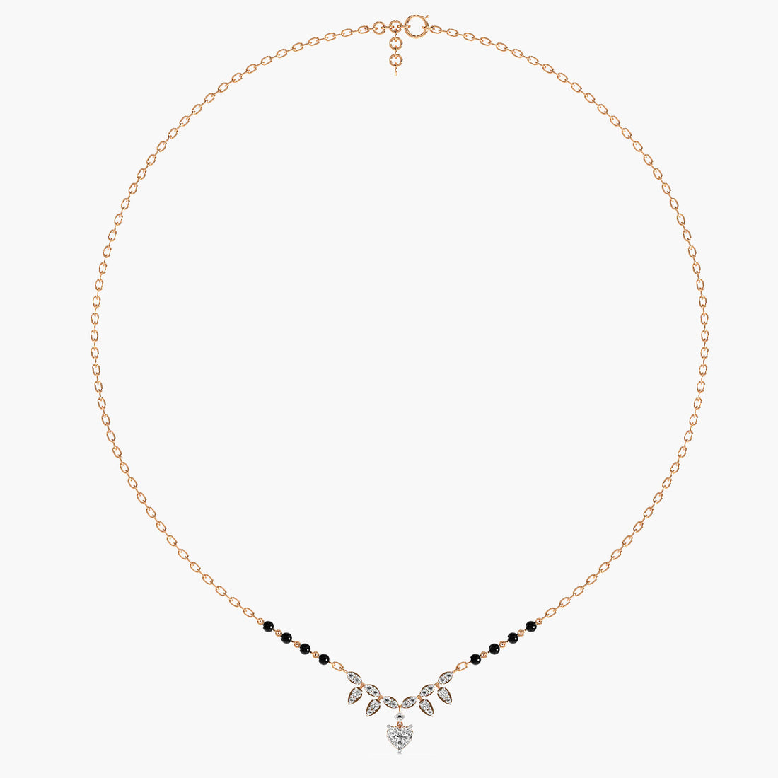 Heart Drop Mangalsutra - Full View in Rose Gold - Heart Diamond Pendant by Moena