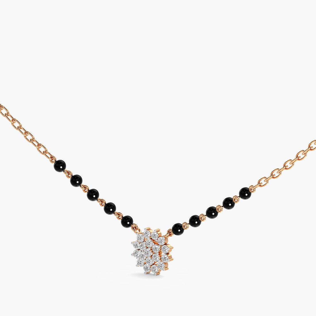 Classic Floral Cluster Mangalsutra - 3D View in Rose Gold - Diamond Pendant by Moena