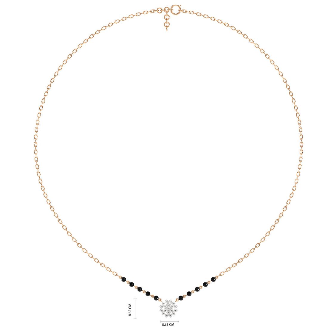 Classic Floral Cluster Mangalsutra - Front View in Rose Gold - Diamond Pendant by Moena