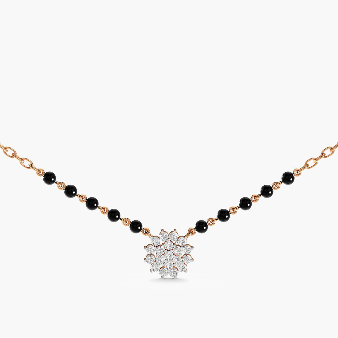 Classic Floral Cluster Mangalsutra - Full View in Rose Gold - Diamond Pendant by Moena