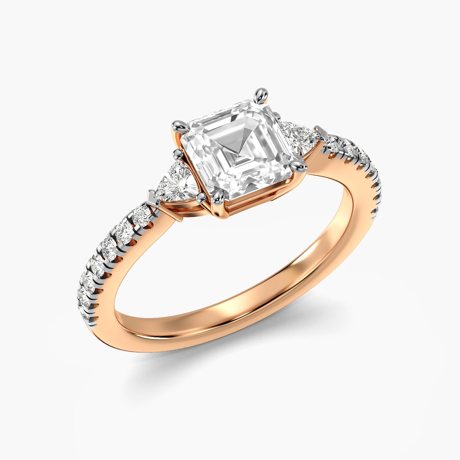 Asscher Solitaire with Trillion Sides