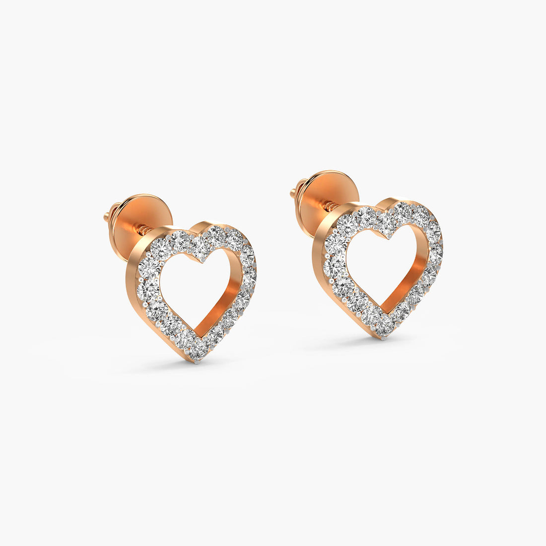 Heart Halo Lab-Grown Diamond Earrings - 3D View in Rose Gold - Heart Diamond Earring by Moena