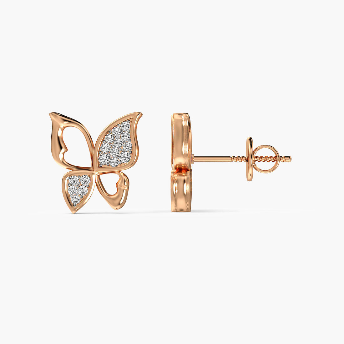 Butterfly Lab-Grown Diamond Earrings - Side View in Rose Gold - Diamond Earring by Moena