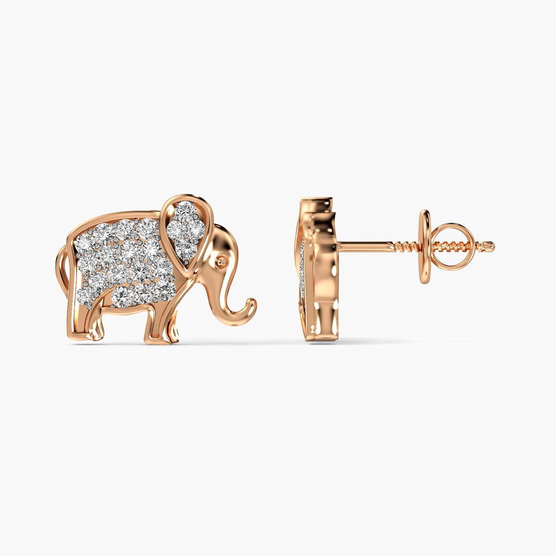Elephant Motif Lab-Grown Diamond Earrings - Side View in Rose Gold - Diamond Earring by Moena