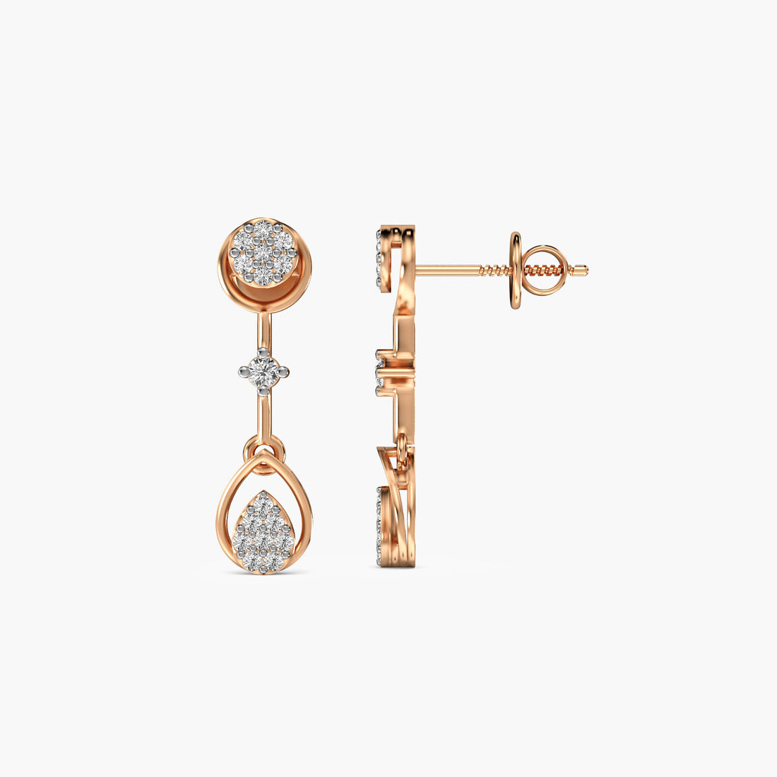Glimmer Drops - Side View in Rose Gold - Diamond Jewellery by Moena