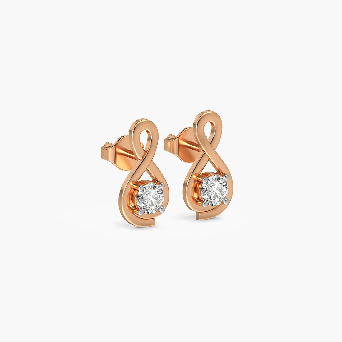 Infinity Solitaire Studs - 3D View in Rose Gold - Diamond Stud by Moena