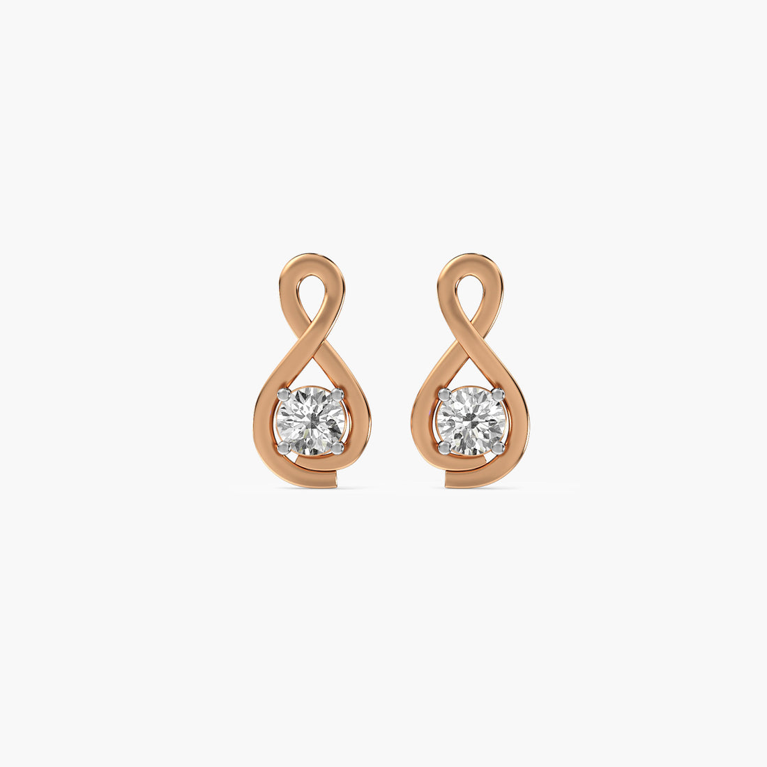 Infinity Solitaire Studs - Front View in Rose Gold - Diamond Stud by Moena