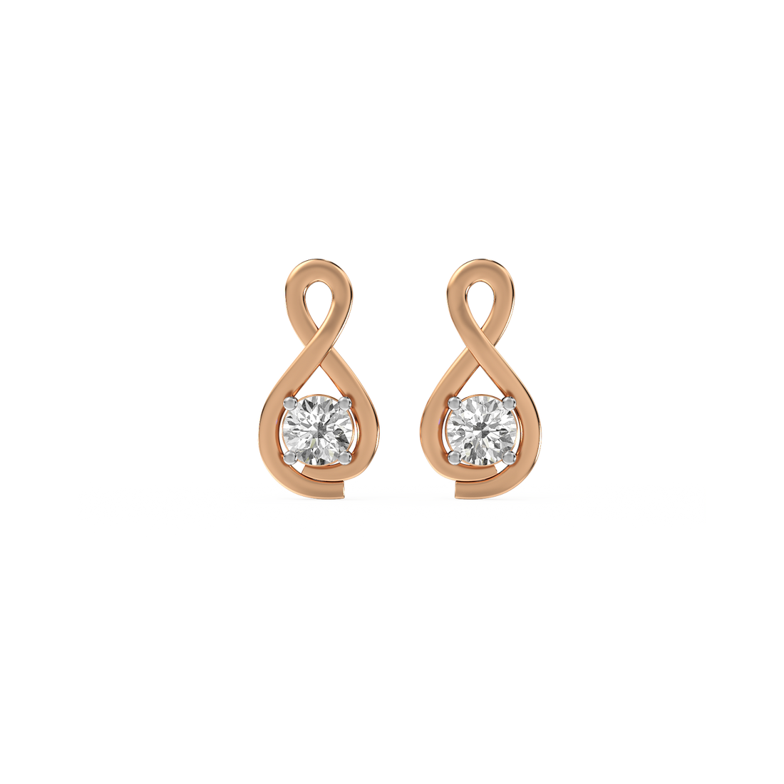 Infinity Solitaire Studs - Front View in Rose Gold - Diamond Stud by Moena