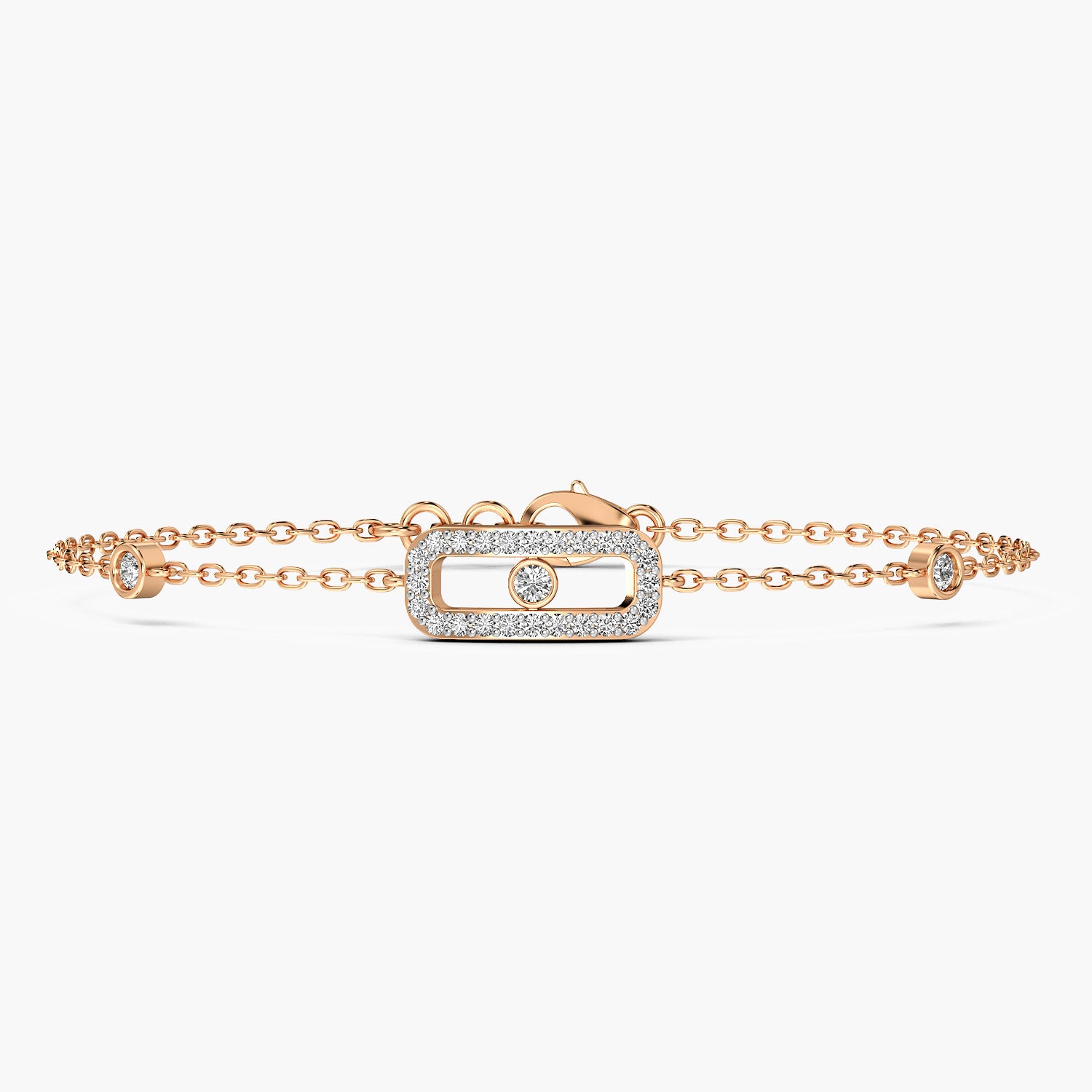 Rose Gold geometrical everyday wear lab grown diamond bracelet, perfect for wedding and anniversary gift. Everyday wear lab grown diamond and gold bracelets.