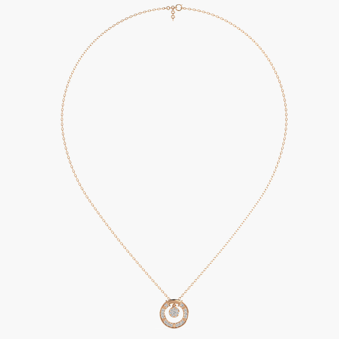 Sparkling Circle Pendant Necklace(With Chain) - Front View in Rose Gold - Diamond Pendant by Moena