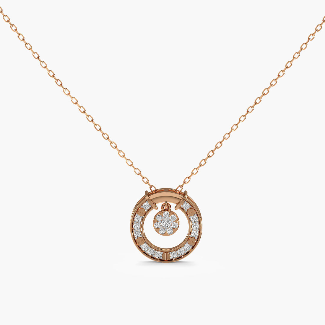 Sparkling Circle Pendant Necklace(With Chain) - Standard View in Rose Gold - Diamond Pendant by Moena