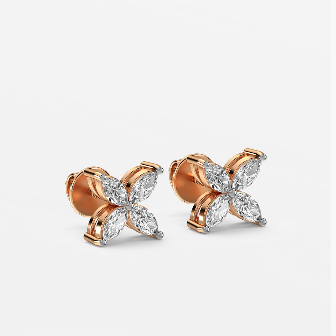 Petal Luxe Studs - 3D View in Rose Gold - Diamond Stud by Moena