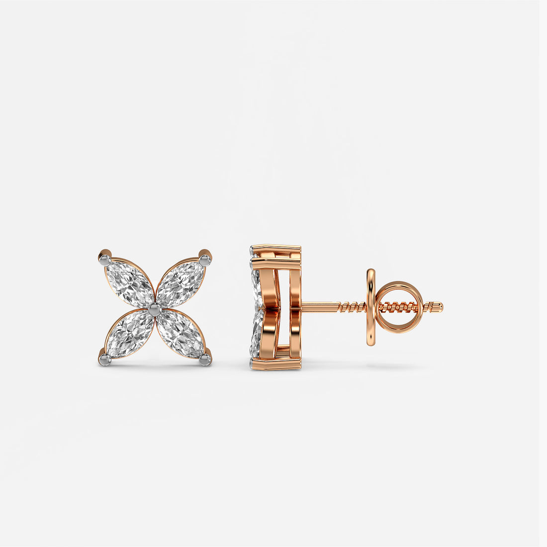 Petal Luxe Studs - Side View in Rose Gold - Diamond Stud by Moena