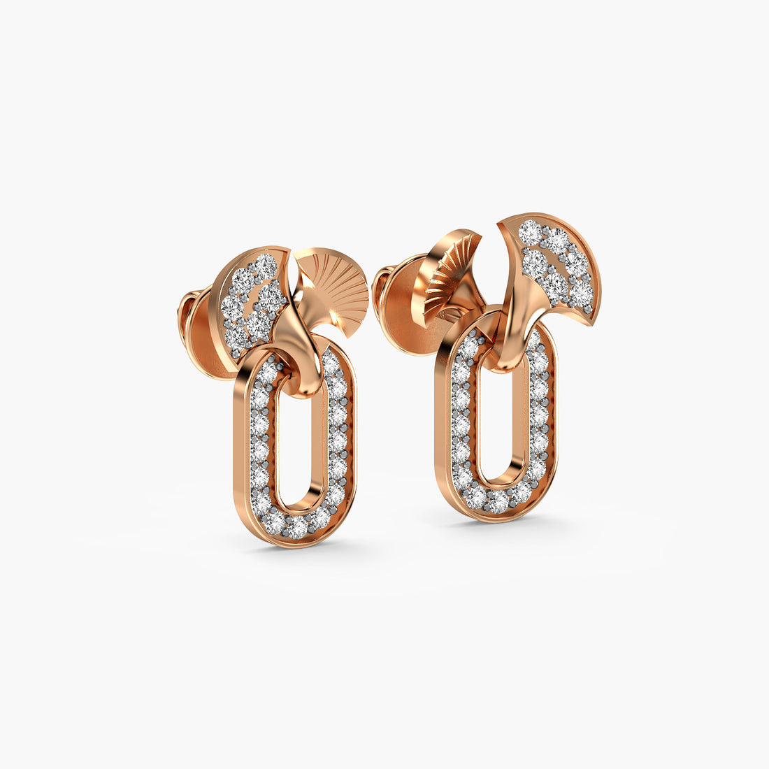 Fan Link Drop Earrings - 3D View in Rose Gold - Diamond Earring by Moena