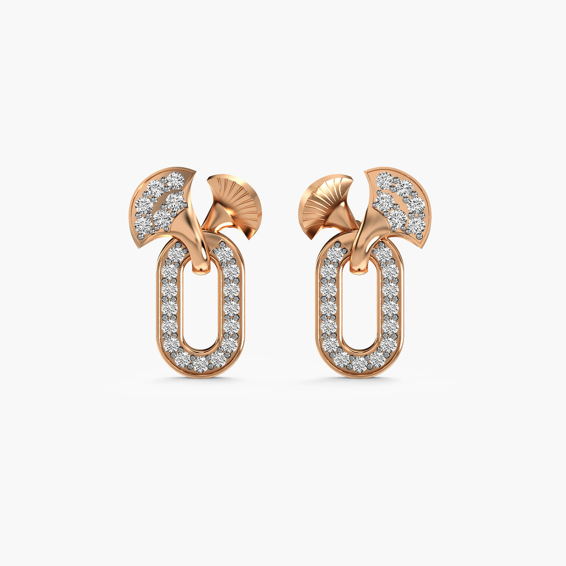 Fan Link Drop Earrings - Front View in Rose Gold - Diamond Earring by Moena
