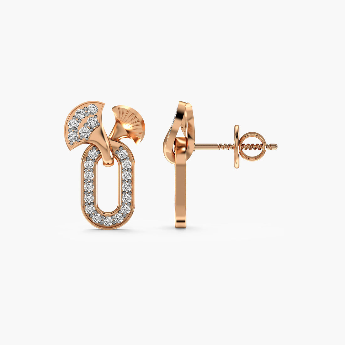 Fan Link Drop Earrings - Side View in Rose Gold - Diamond Earring by Moena